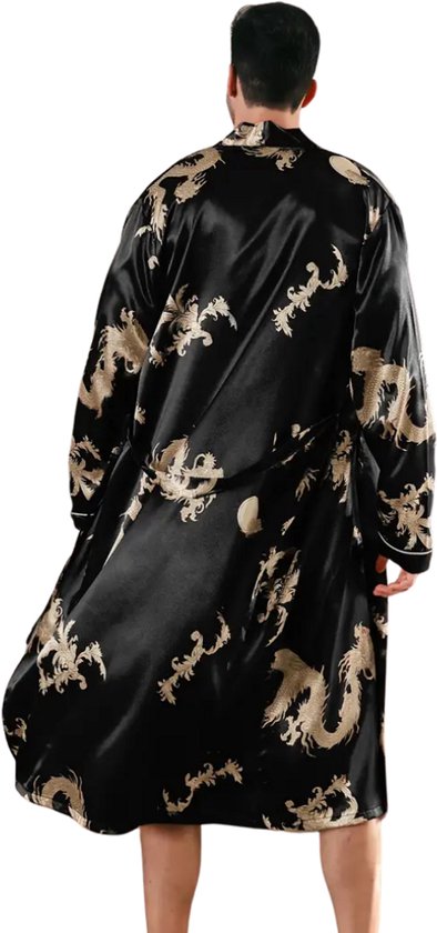 Livano Satijnen Badjas Heren - Kimono - Kamerjas - Satijn - Ochtendjas - Pyjama - Zwart - Maat L