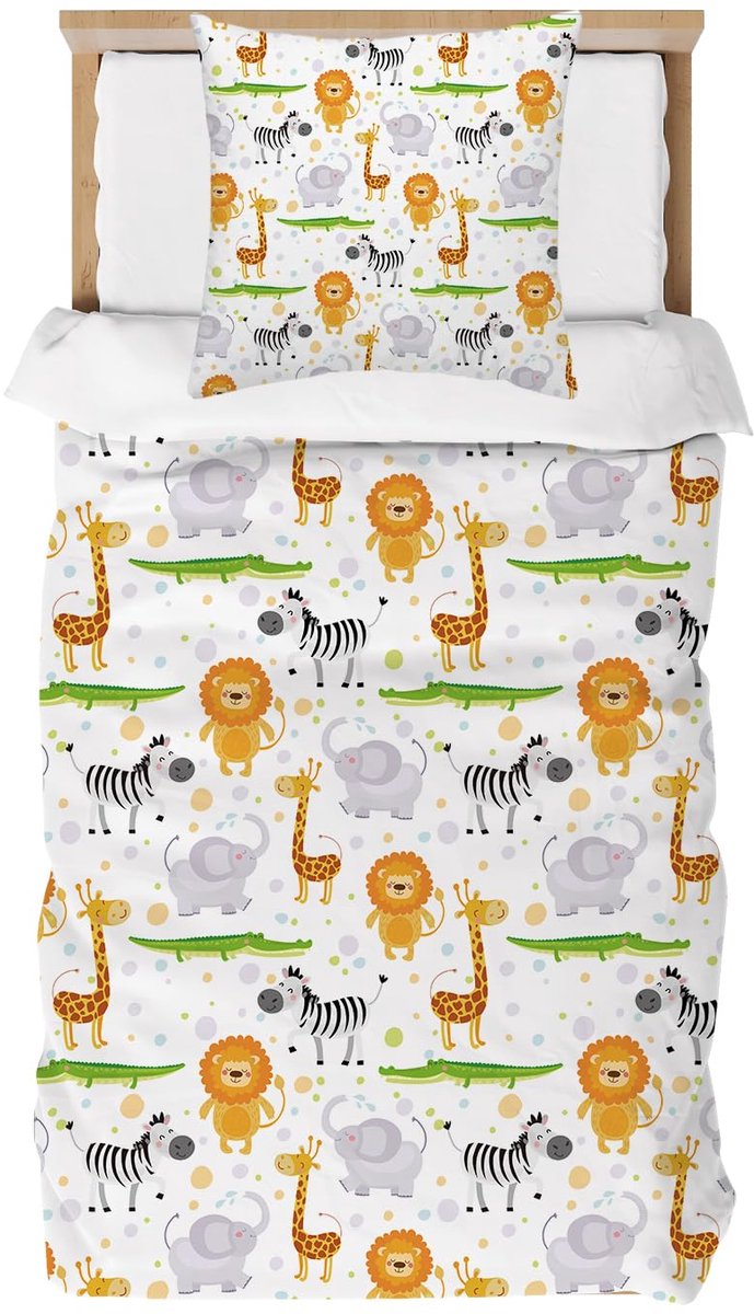 Unyqoos Levendig Kinderbeddengoed Set met Safari Dierenprint en Ritssluiting voor Jongens, 100 x 135 cm