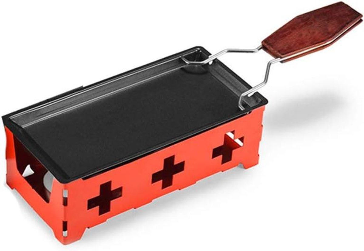 Mini Raclette Grill Set - Non-Stick Kaas Smeltpan met Opvouwbare Houten Handvat Kaasspatel Verwarmd door Kaarslicht