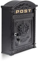 Antiek Engelse wandbrievenbus - brede inworp - HBD 44.5x31x9.5 cm - nostalgische postbus zwart - antiek - nostalgisch