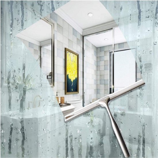 TENTHPEO Douchewisser, 10 inch douchewisser roestvrij staal, trekker douche met wandhanger, raamwisser voor douche, badkamer, keuken, spiegel, tegels