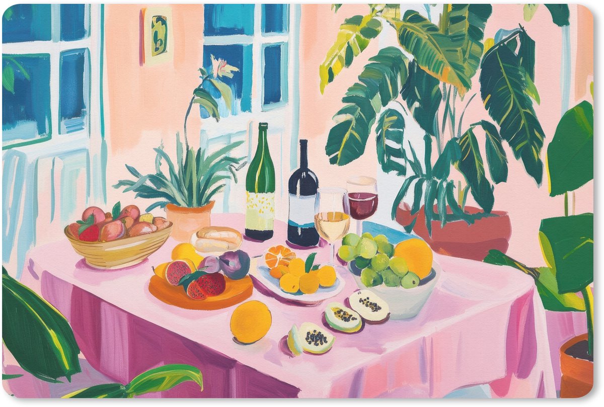 Muismat 27x18 cm - Mousepad Tafel - Wijn - Fruit - Muismatten