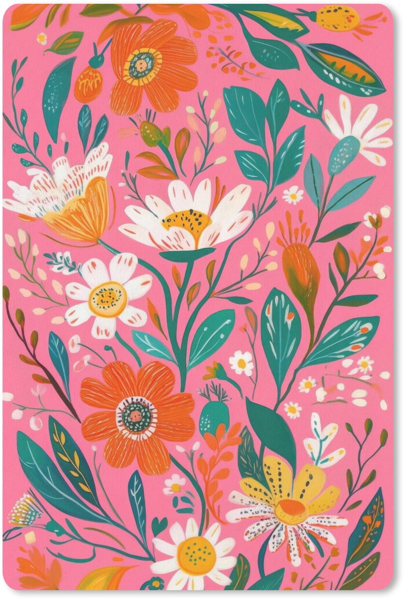 Muismat 18x27 cm - Mousepad Roze - Bloemen - Wit - Oranje - Muismatten