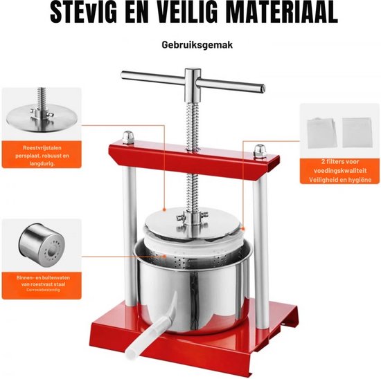 Fruitpers - RVS Handmatige Fruitpers - 3L 14x13 cm - Wijnpers - Met hendel van Bolt Edge — afbeelding 5