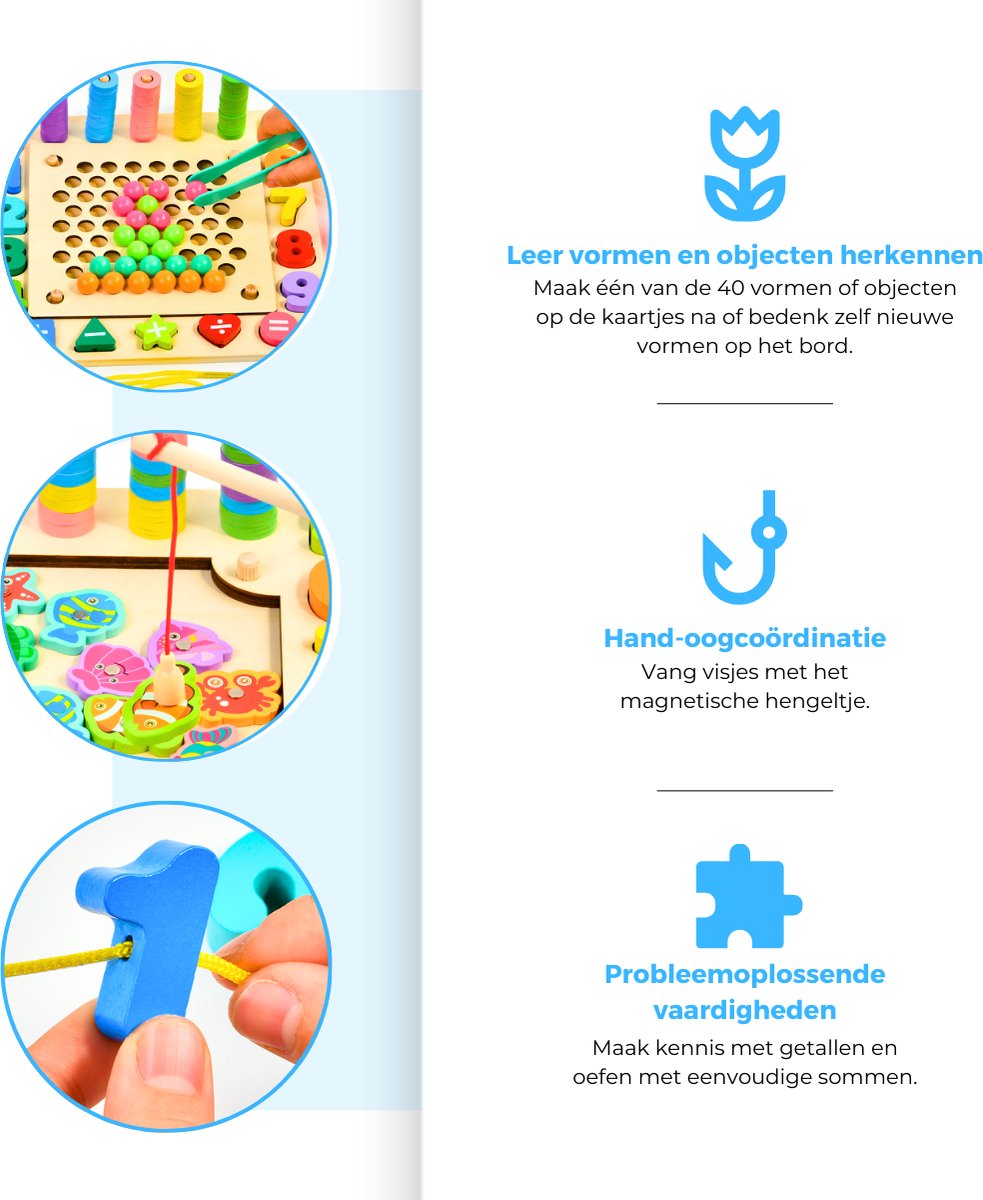 Mauzek® Montessori Bord – 178-delig – Activiteitenbord – Visspel – Sorteerspel – Cijfers – Houten Speelgoed – Activity Board – Magneet Spel – Sensorisch Speelgoed – Peuter Speelgoed – Jongens – Meisjes – 3 jaar – 4 jaar – 5 jaar – 6 jaar — afbeelding 3