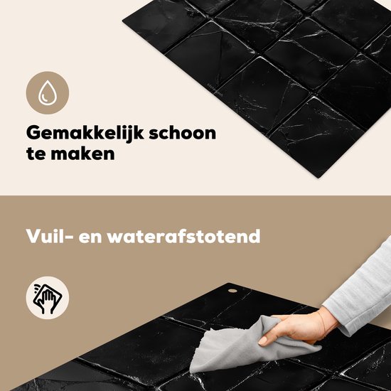 KitchenYeah® Protection plaque induction 78x52 cm - Noir - Carreaux - Pierre - Protege plaque de cuisson - Couvre plaque induction - Protecteur d'induction - Cuisine