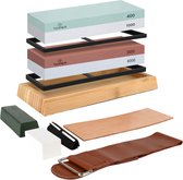 VanDijck® Dubbelzijdige Messenslijpset - Inclusief Accessoires - Slijpsteen voor Messen en Gereedschappen - Messenslijper - Wetsteen Slijpsteen set 400/1000 en 3000/8000 - Messenslijpers - Aanzetstaal