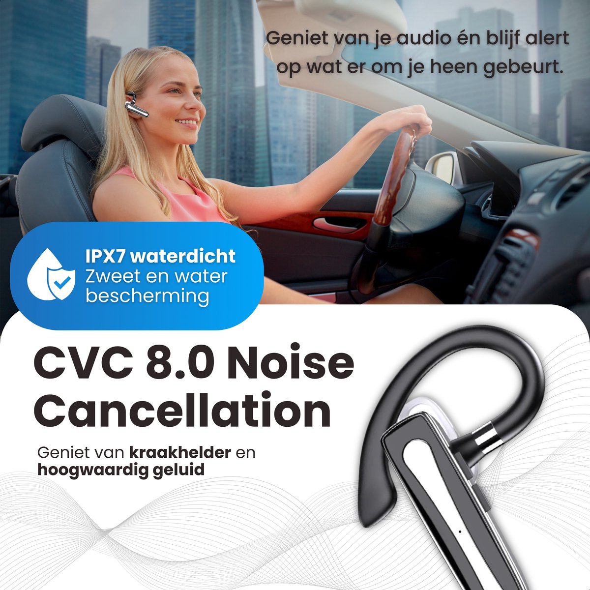 Otiume - Draadloze Headset - Noise Canceling - Microfoon - Incl. Oplaadkoffer - Bluetooth 5.3 – Handsfree Bellen - Zwart/zilver thumbnail 5