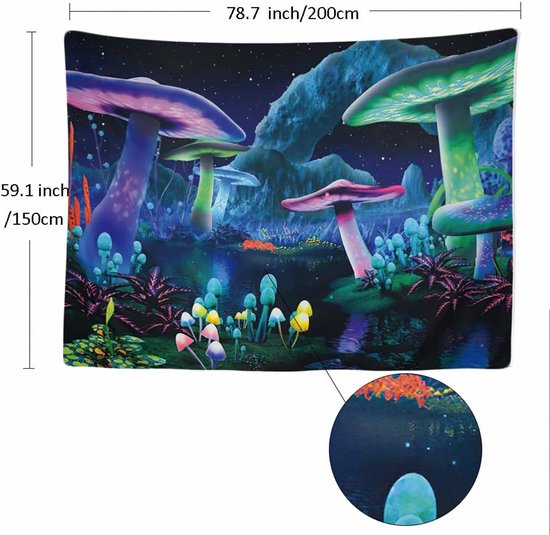 Ulticool - Psychedelic Mushroom Heaven - Tapisserie - 200x150 cm - Groot tapisserie - Affiche