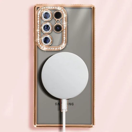 Étui magnétique compatible avec Samsung Galaxy S25 Ultra [compatible Magsafe], Glitter , transparent, scintillant, Luxe, résistant aux chocs, antidérapant, Filles et femmes - Coque souple en TPU - Goud