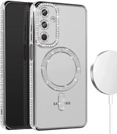 Étui magnétique compatible avec Samsung Galaxy S24 Plus / Galaxy S25 Plus [Compatible Magsafe] Glitter transparente scintillante, Luxe , antidérapante, Filles et femmes - Coque souple en TPU - Argent