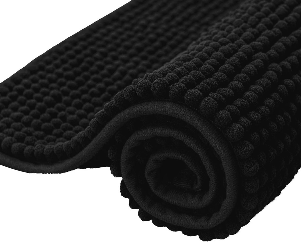 Zachte Antislip Badmatten - Waterabsorberende Chenille Tapijtmatten voor Badkamer (50 × 80 cm, Zwart)