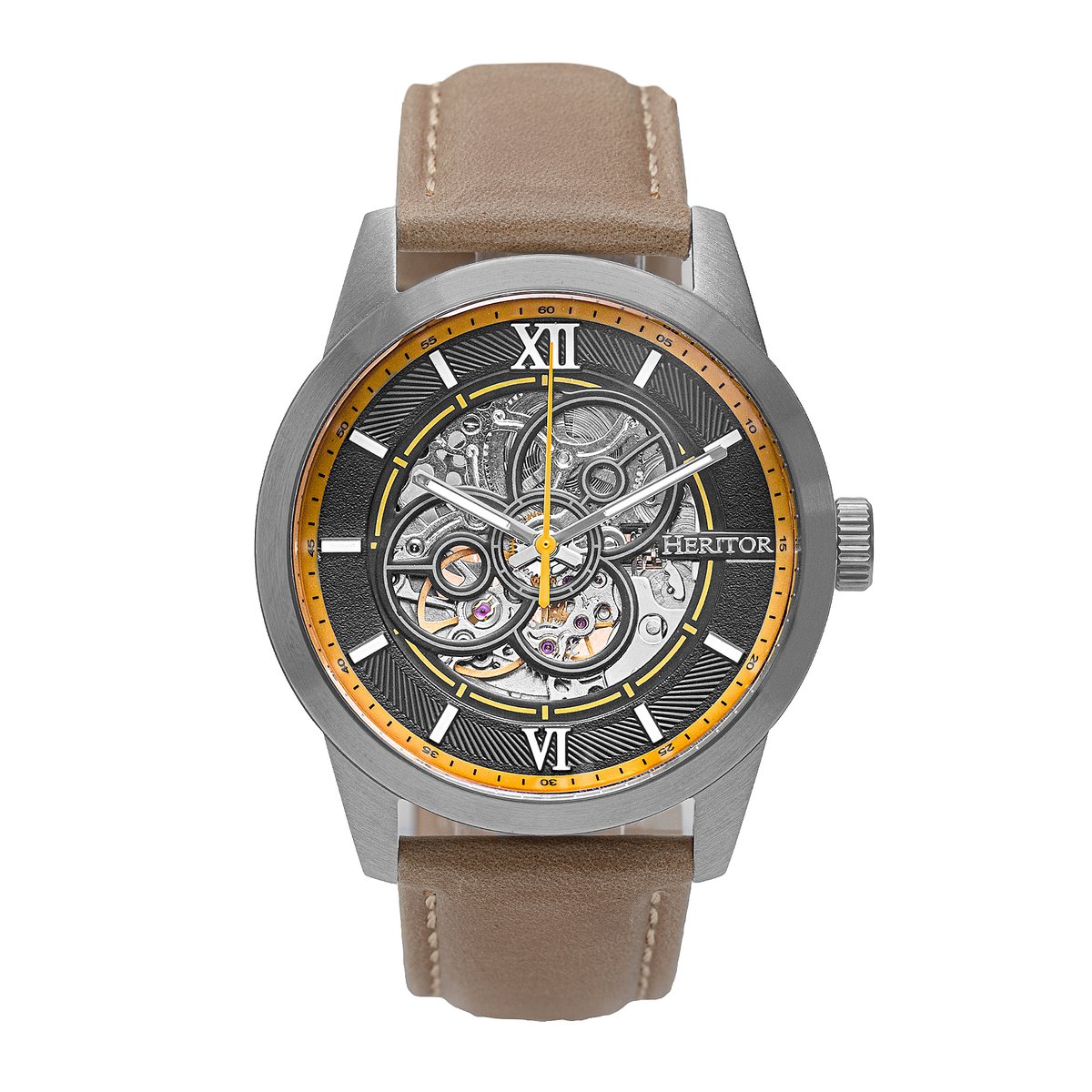 Heritor Automatic Jonas leren band skelethorloge - zilver-brons