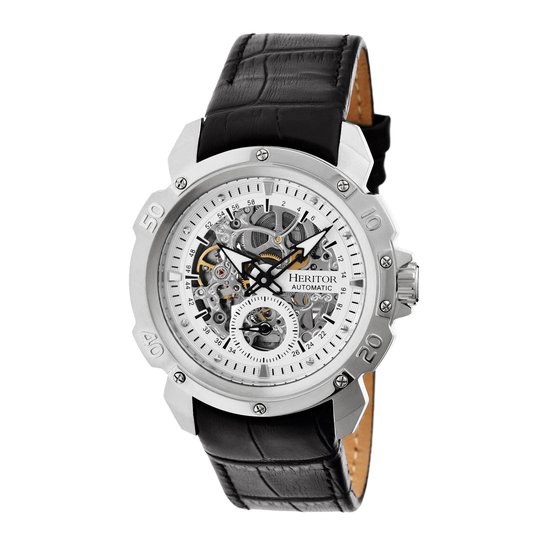 Heritor Automatic Conrad Skeleton leren band horloge - Zilver
