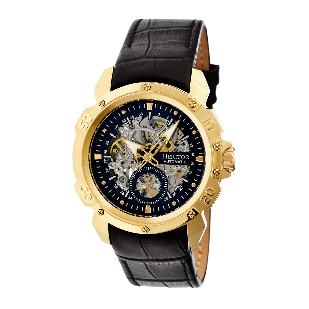 Heritor Automatic Conrad Skeleton leren band horloge - Goud-Zwart