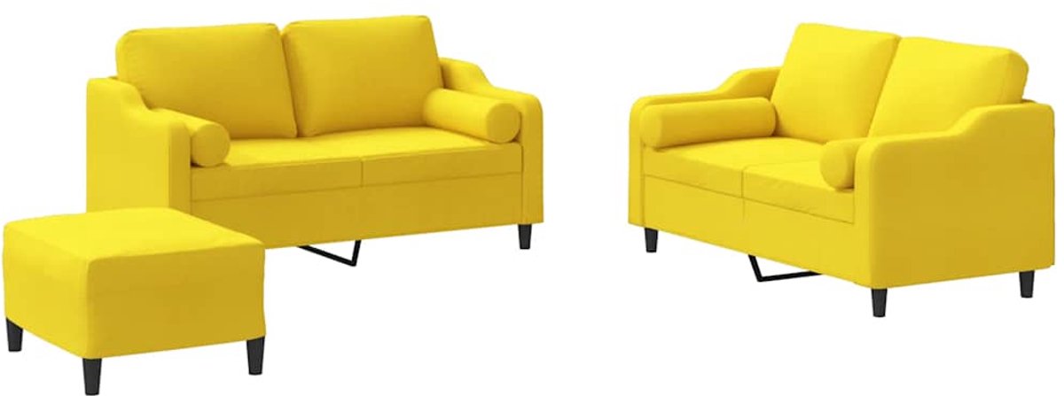 vidaXL - 3-delige - Loungeset - met - kussens - stof - lichtgeel
