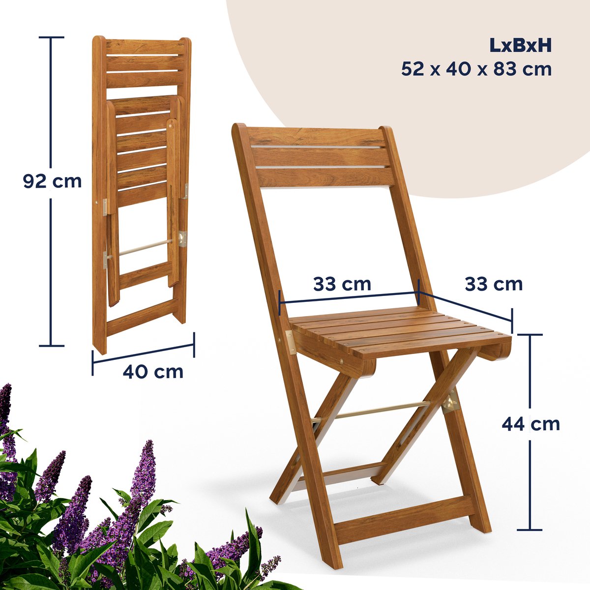 Casaria Tuinset – 1 Tafel 2 Stoelen Acaciahout Inklapbaar – Bruin – foto 5