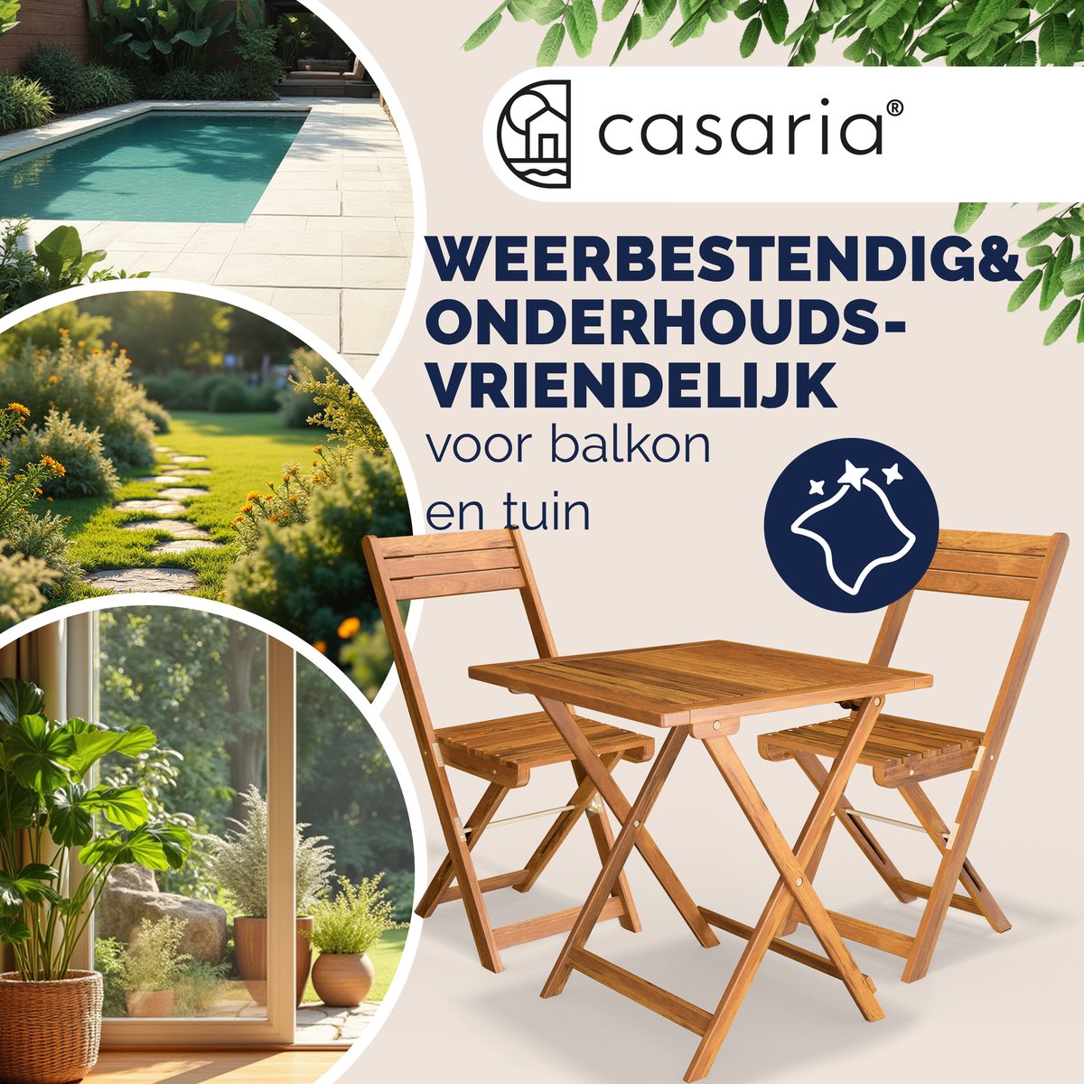 Casaria Tuinset – 1 Tafel 2 Stoelen Acaciahout Inklapbaar – Bruin – foto 7