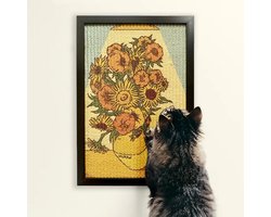 Meowsterpiece (Sunflower) with frame and reusable 3M stickers - 42x29 cm - Space Saving Art Decoration - Natural Sisal Long Lasting - Kattenkrabber Kattenspeeltjes - Krabplank Muur Cat Scratcher Wall - Premie Cadeau Premium Gift - Kuns Decor