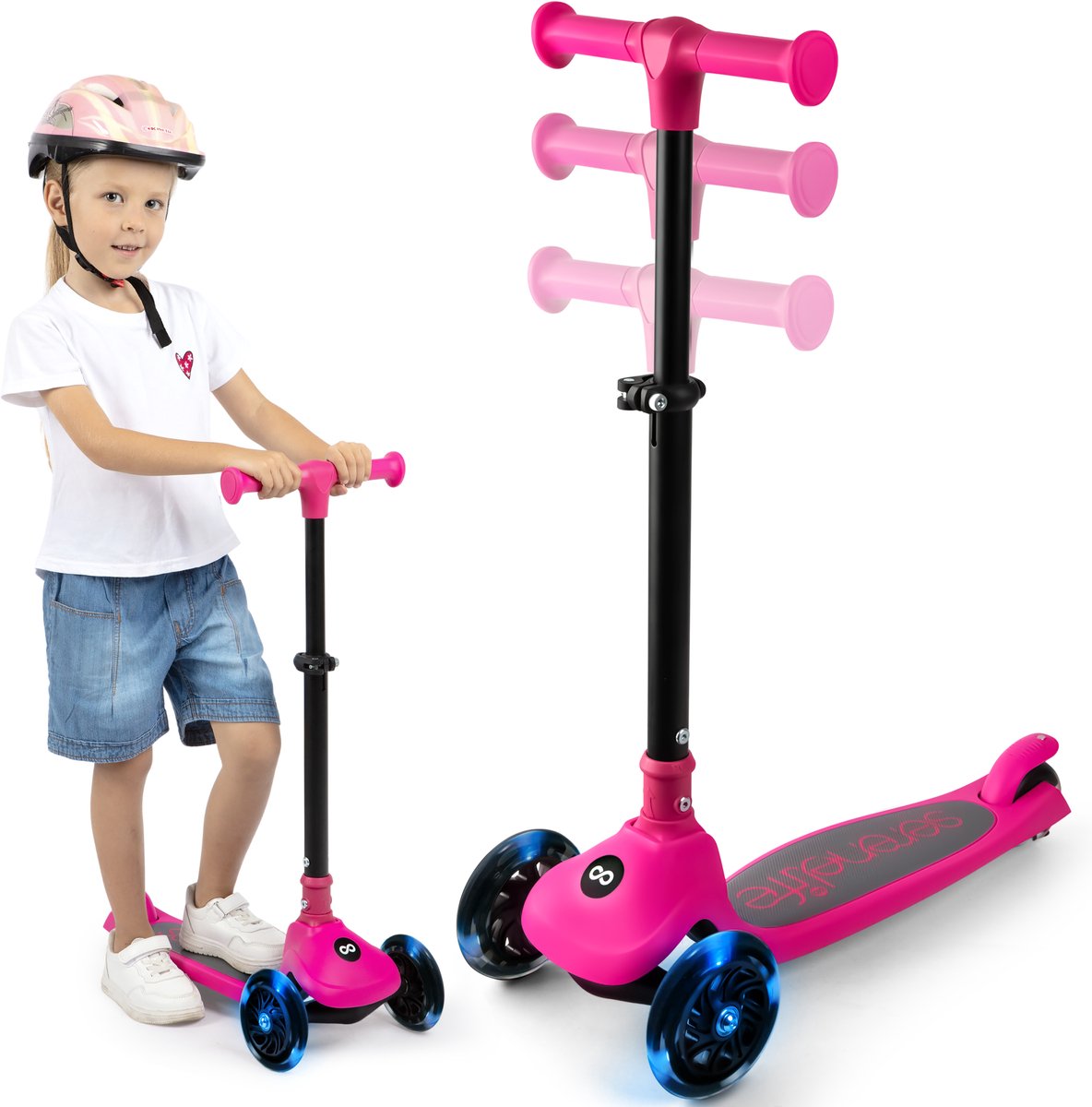 SereneLife Kinderstep – 3-Wiel Step – Opvouwbare Step met Verstelbare Hoogte – LED Verlichting – Verstelbaar Stuur – Antislip Voetplaat – Step voor Jongens en Meisjes
