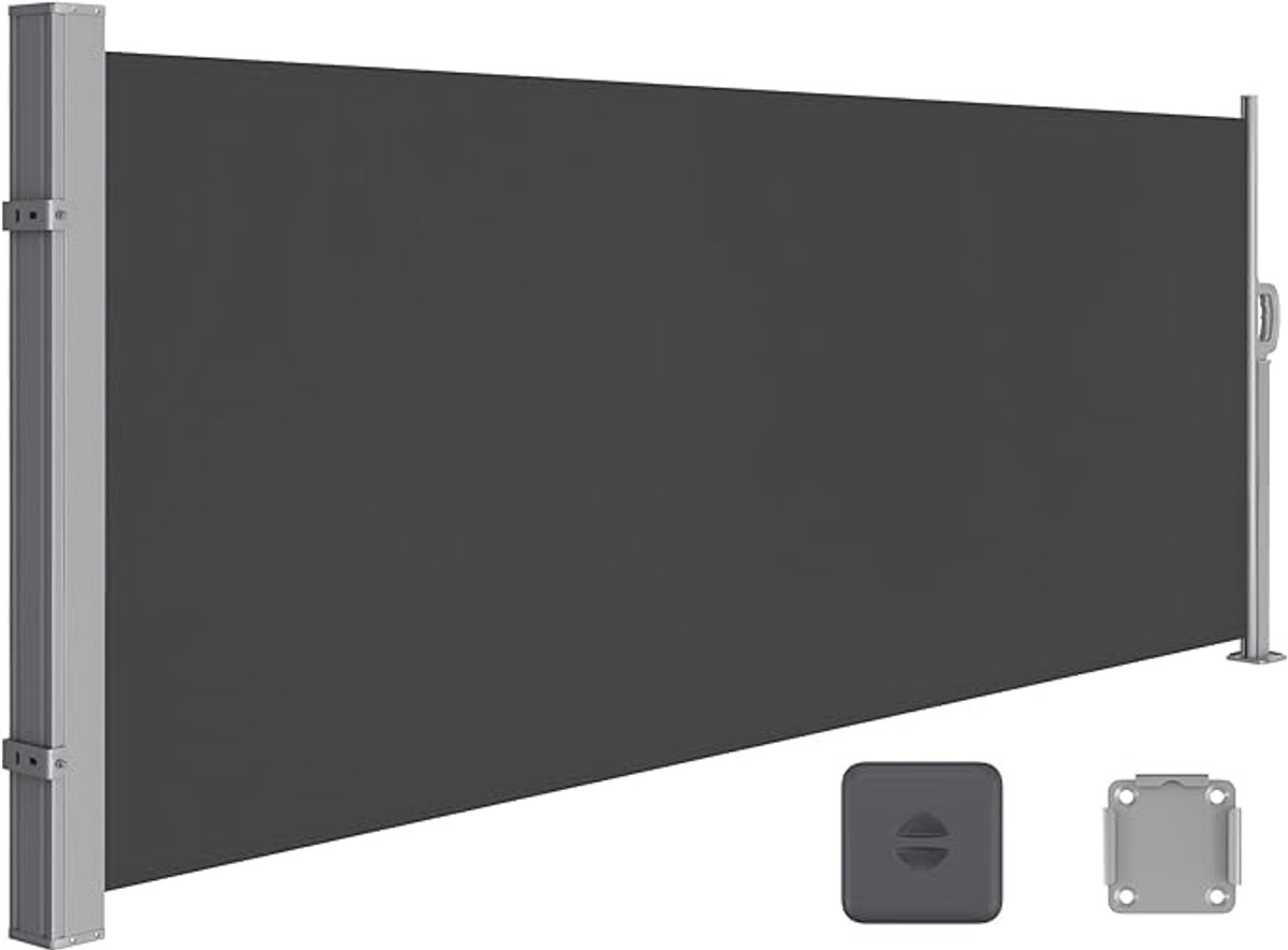 FurnStar - Zijwand - Windscherm - Uittrekbaar zijrolgordijn 140 x 300 cm - Zonwering - Ondoorzichtig - Balkon, terras, tuin - Antraciet