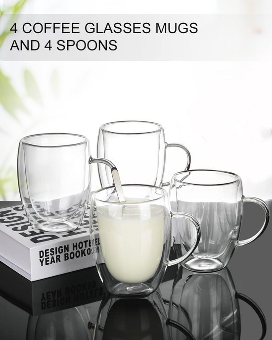 KAMEUN Dubbelwandige glazen kopjes, set van 2 x 300 ml vacuüm KAMEUN Dubbelwandige glazen kopjes, set van 2 x 300 ml vacuüm