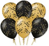 LUQ – Latex Ballonnen Hoera Geslaagd – 6 Stuks – Zwart-Goud – Luxe Feest Decoratie – Party Decoration – Helium Ready