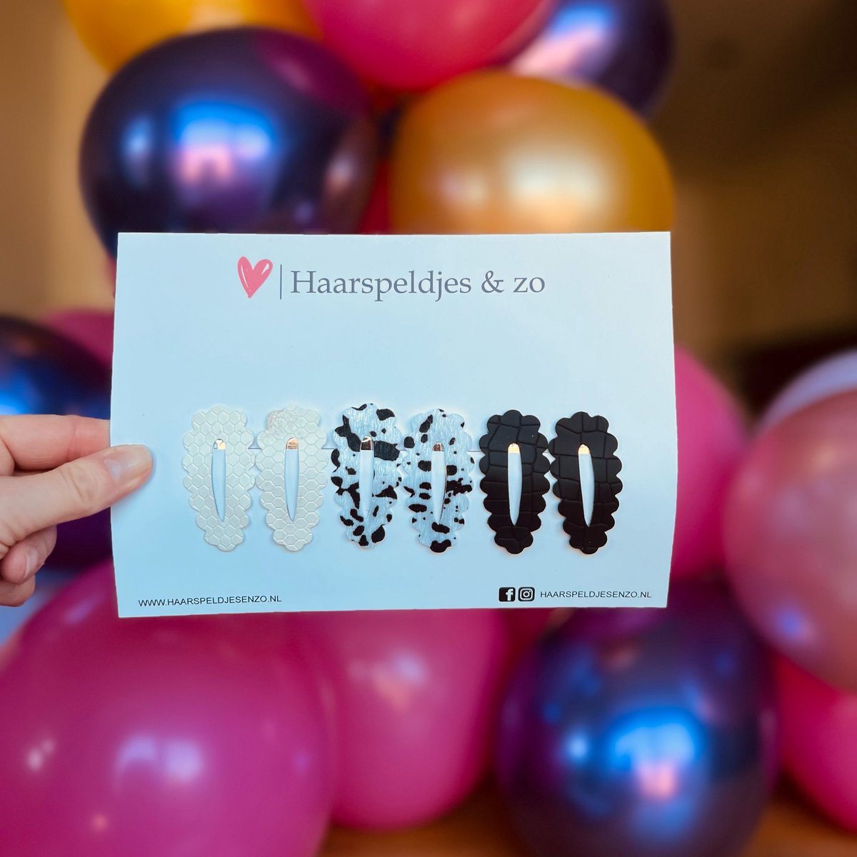 Haarspeldje Noor - golvend - open - setje - wit - zwart - 5 cm speldjes