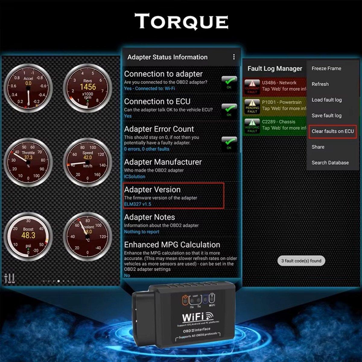 OBD II - Scanner - Auto uitleesapparatuur - WIFI ELM327 V 1.5 Scanner OBD II - Scanner - Auto - Foutdetectie Instrument - Eenvoudig - Makkelijk Bedienen thumbnail 3