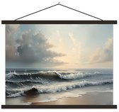 Posterhanger incl. Poster 150x113 cm - Schoolplaat - Strand - Zee - Zonsondergang - Textielposter - Zwarte latten