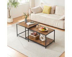 Salontafelset Kurghore 2-delig zwart en donker eikenkleurig (en.casa)