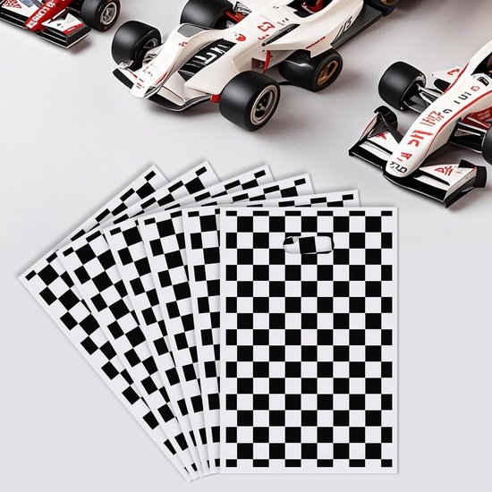 Raceauto Feestgunstenzakken Zwart En Wit Geruite Goodie Snack 