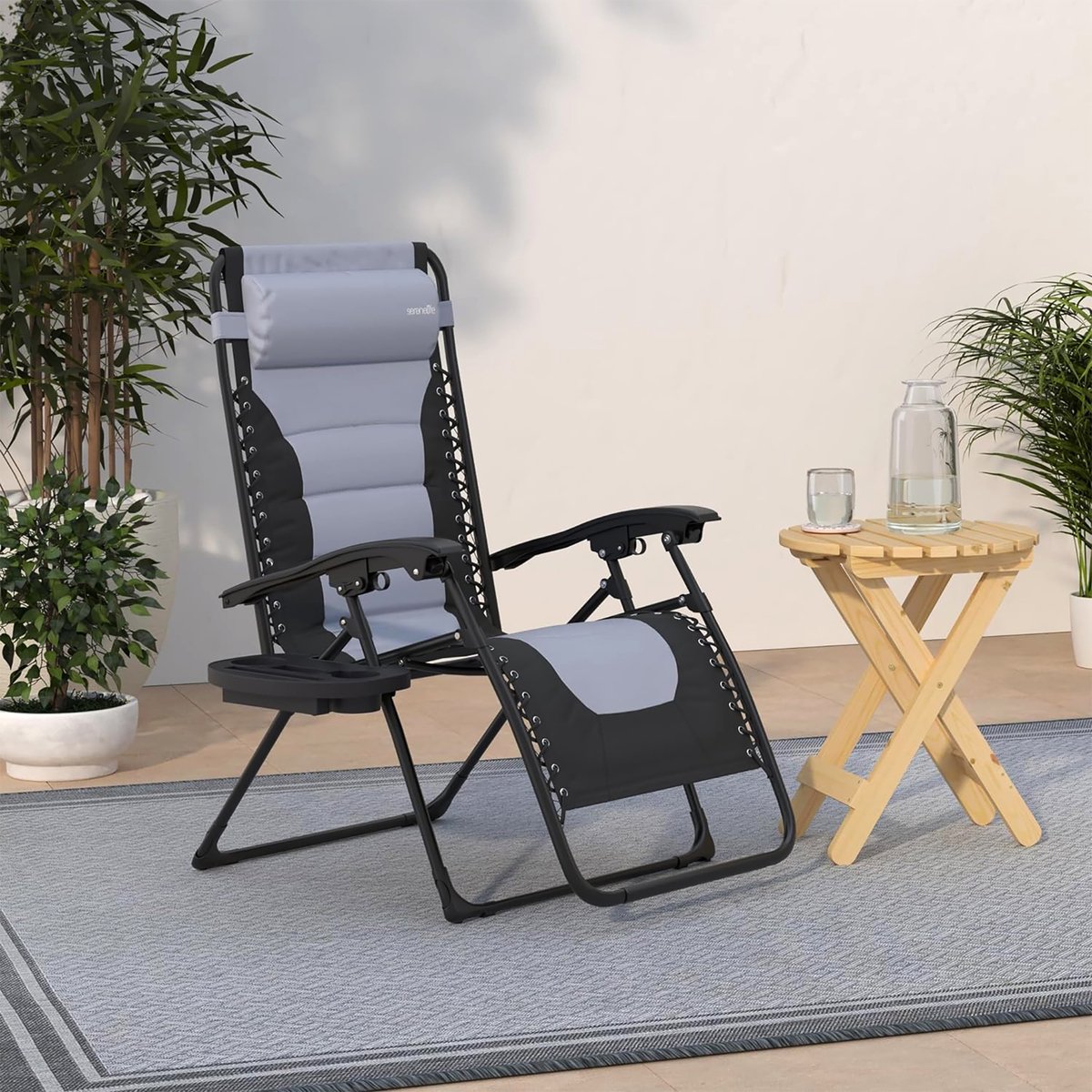 SereneLife Ligstoel – Verstelbare Tuinstoel met Kussen – Opvouwbare Relaxstoel - Stalen Frame met Textilene thumbnail 5