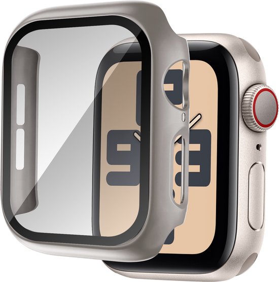 Bandz hard case hoesje met screenprotector geschikt voor Apple Watch 10 - 46mm & Apple Watch 11 - 46mm case - beschermhoes van polycarbonaat materiaal - Full cover case met screen protector (titanium kleur)