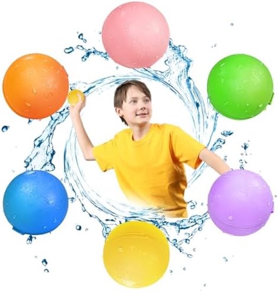 Bhina 6 Ballons D'eau Magnétiques Réutilisables - Bombe à Eau Auto-scellante En Silicone - Sac Filet Inclus - Jeux Piscine été - 6 Couleurs