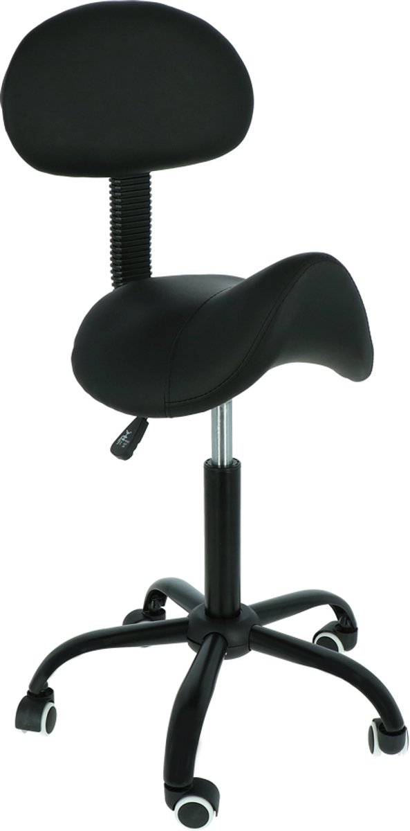 Alora zadelkruk met rugleuning zwart - verstelbaar in hoogte - ergonomisch - krukje - werkkruk - kapperskruk - ergonomische zadelkruk op wielen - Alora - €54,99