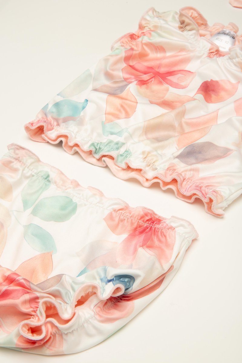 Ducksday - Omkeerbare baby tankini met haarlint - voor meisjes - UPF 50+ - Driedelige zwemset - Bliss - Bloemen - Pastel roze — afbeelding 8