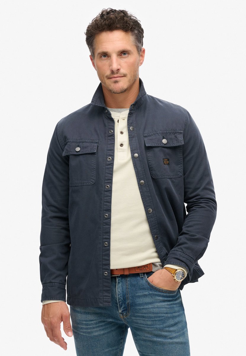 Superdry Canvas Workwear overshirt van biologisch katoen Heren Lange mouwen shirts Marineblauw