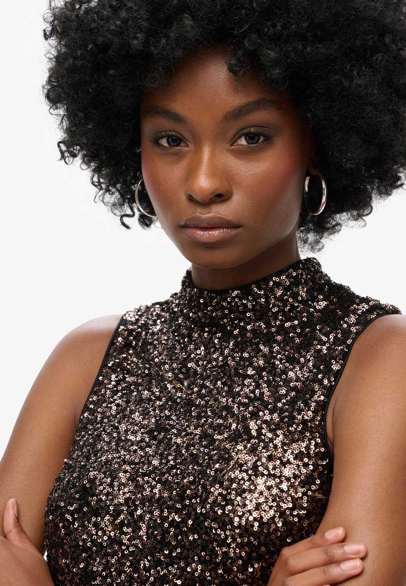 Superdry Mouwloze mini-jurk met lovertjes en A-lijn Dames Jurken Bronze Mega Sequin