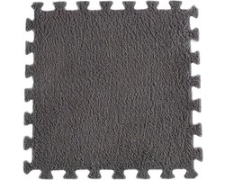 Jojoy - 10 Stuks Tapijttegels - Speelmat - Kruipmat - Tapijt Tegels - Vloermat - Vloerbedekking - Pluche - Grijs - 30x30CM - FLUFFTILE