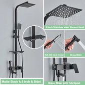 Regendouche - Douchekraan - Douchepaneel - Douche - 8 Inch Douchekop, Inbouw Wandmontage en Opbergplank - met Bidetfunctie - Zwart
