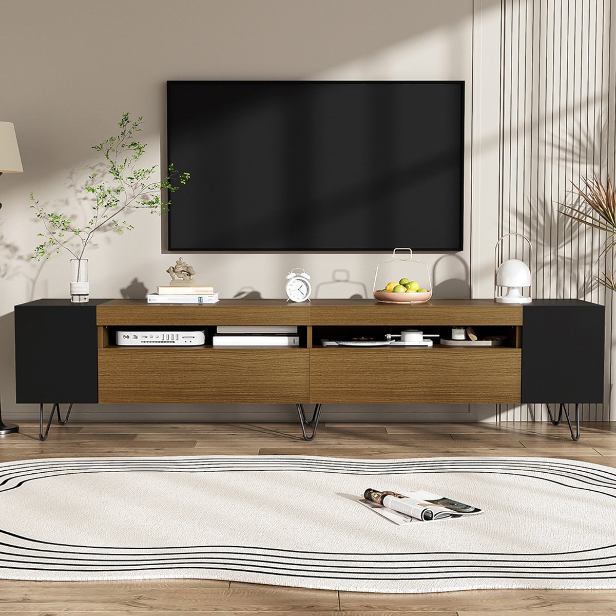 TV meubel Woonkamer TV meubel met houten look 180 cm Retro zwart