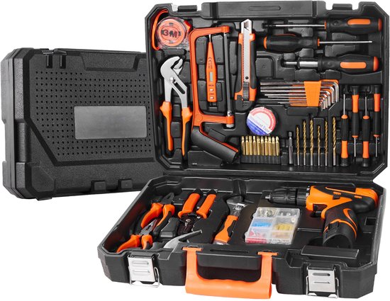 Gereedschapsset, een 146-Delige Set voor Algemeen Huishoudelijk Handgereedschap, Uitgerust met een Elektrische Boormachine en een Draagbare Gereedschapskoffer