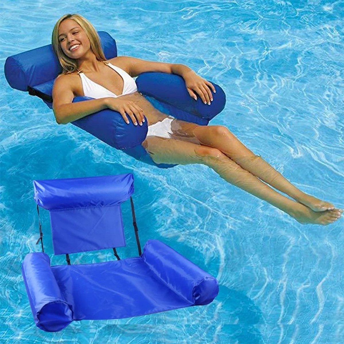 Blauwe Opblaasbare Drijfstoel - Drijvende WaterStoel LoungeStoel WaterHangmat Zwembad Ligbed Luchtbed - Floating Bed - Beach Float - Float LoungeStoel - Drijvende Water Ligstoel - Opblaasbaar – foto 2