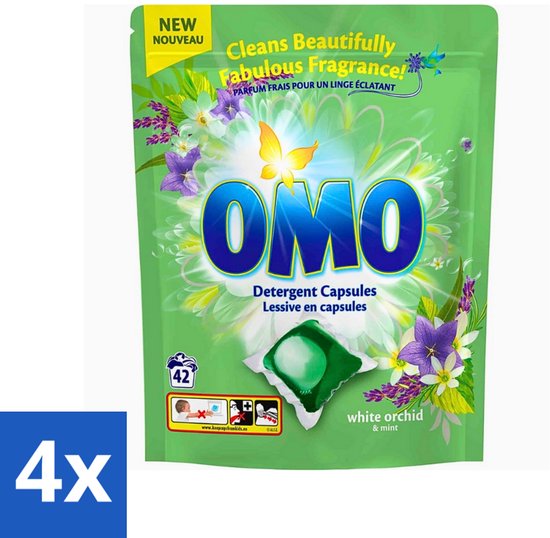 Omo - Wascapsules - Witte orchidee & Munt - Krachtige geur - 42 Capsules - Voordeelverpakking - 4 stuks