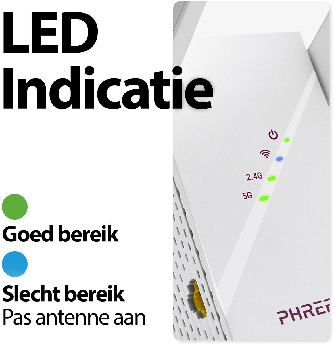 Afbeelding 3 van Phreeze AX1800 - Wifi Versterker voor Stopcontact - WiFi 6 - 1800 MBps - 2.4G & 5Ghz - Range Extender en Repeater - Geschikt voor KPN, Ziggo, Odido, Tele2, Caiway - Wifi Booster
