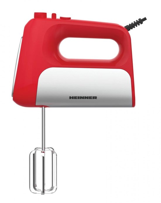 Heinner Handmixer - 500 W - 5 Snelheden + Turbo - RVS Kloppers & Deeghaken - Uitwerpknop - Rood met RVS-decoratie van Heinner — afbeelding 4