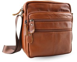 Fana Bags Kleine Leren Schoudertas Cognac - Crossbody Tas Heren Leer - Mannen Tas - Leren Schoudertas Heren / Dames