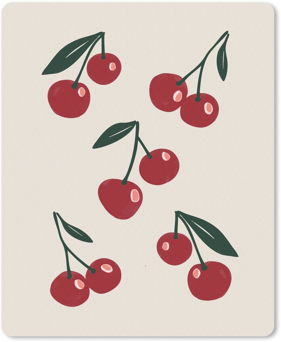 Muismat 19x23 cm - Mousepad Kersen - Blaadjes - Rood - Muismatten