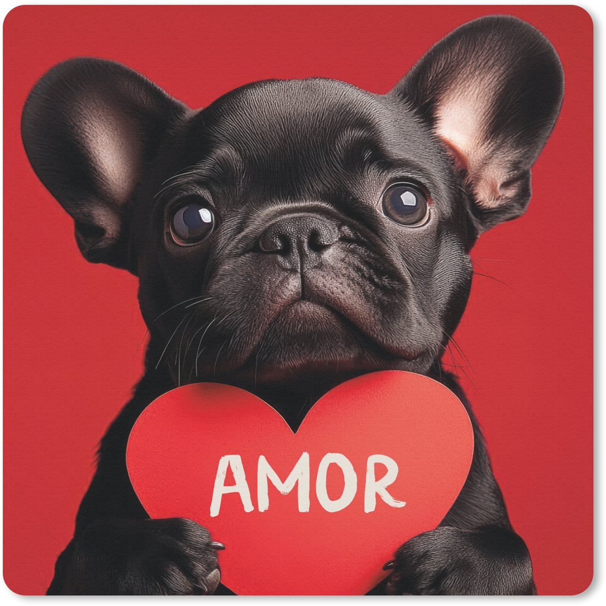 Muismat 30x30 cm - Mousepad Amor - Hond - Hartje - Rood - Muismatten